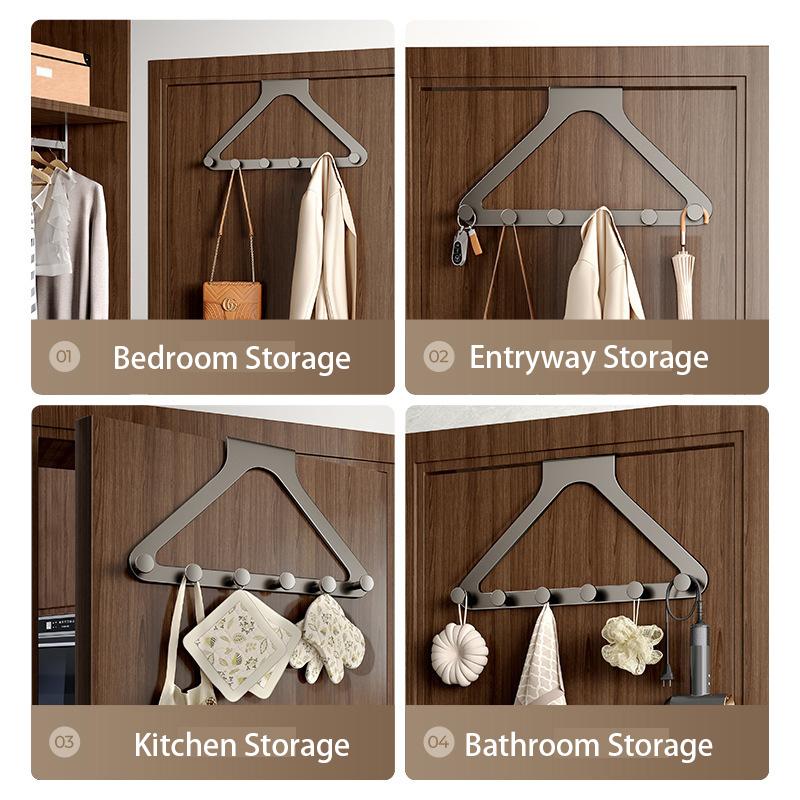 Triangle Over The Door Hooks,Carbon Steel Hanging Organizers Rack with 6 Hooks for Clothes Bags,Door Hanger for Bathroom Kitchen
