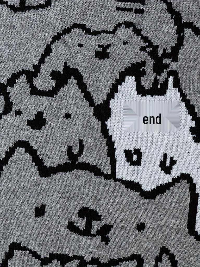 Men's Cute Cat Print Knit Pullover - Stylish Fall/Winter Round Neck Sweater