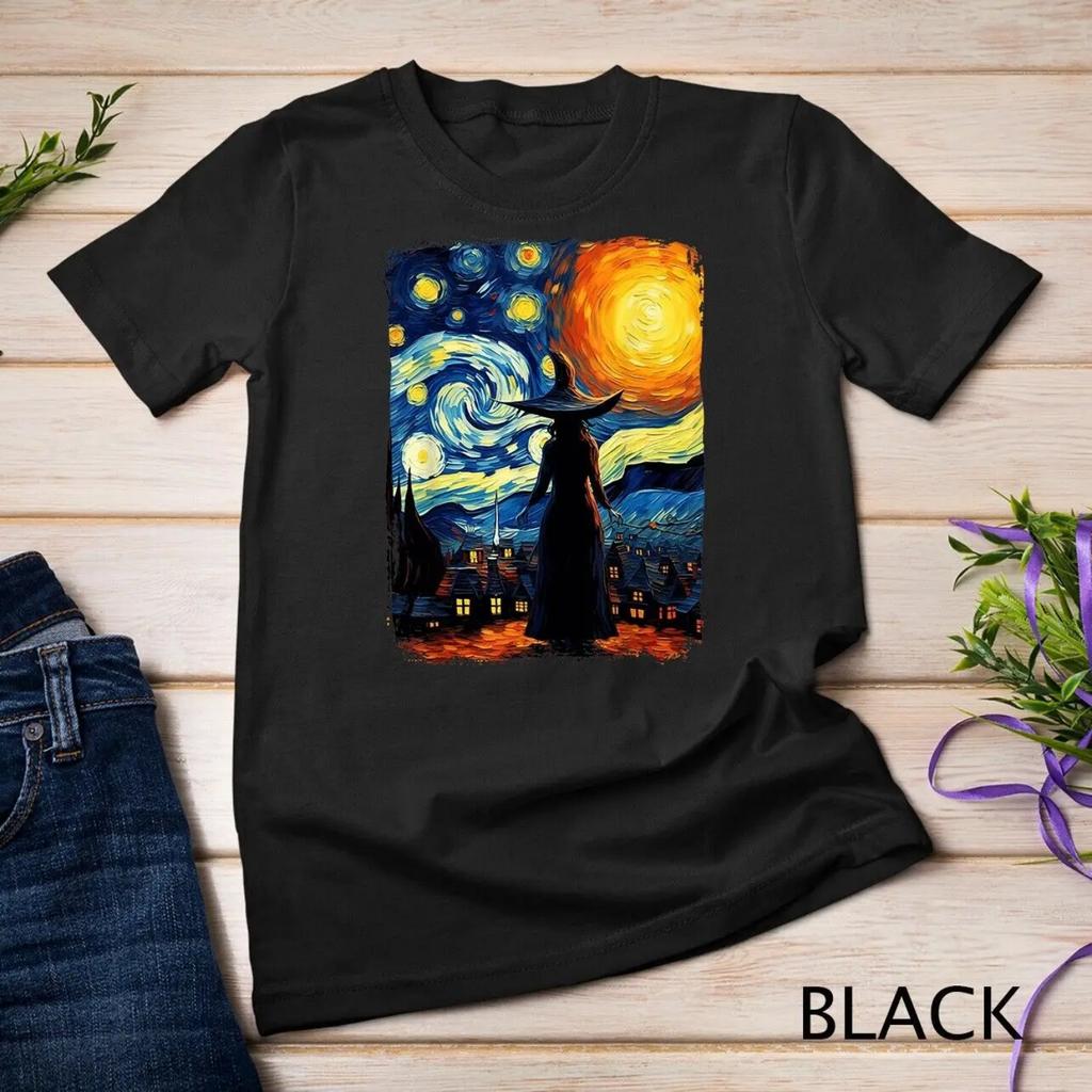 Witch Halloween Starry Night Van Gogh Aesthetic Painting T Shirt