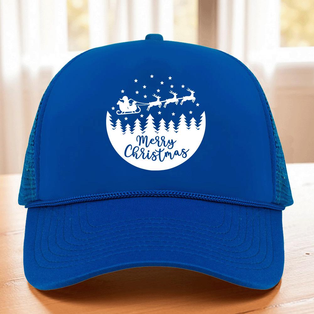 Christmas Pattern Sponge Mesh Baseball Cap with Hot Stamped Logo - Sunshade Trucker Hat