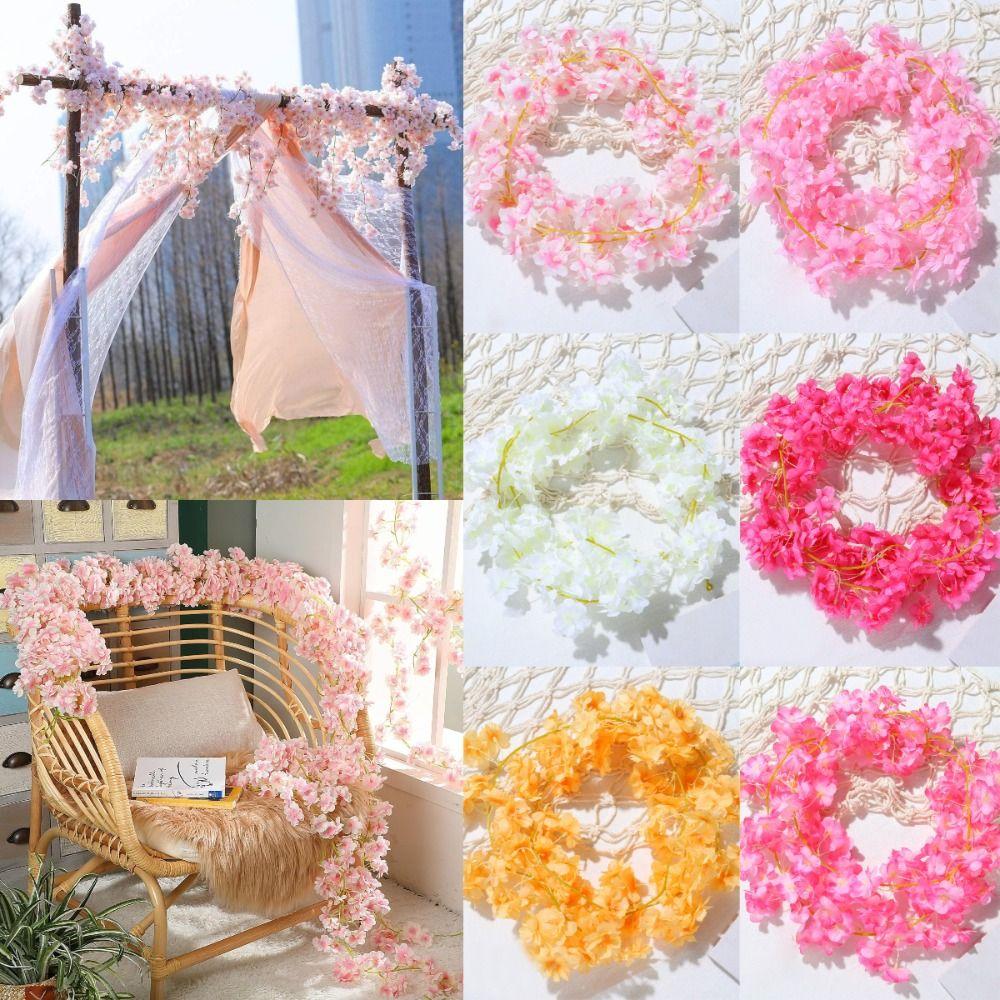 Pink Sakura Artificial Flower Garland 180CM Silk Cherry Blossom New Hanging Vine  Party Decor