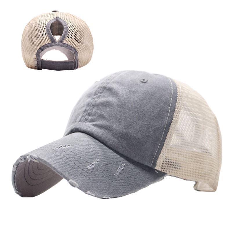 Ponytail Baseball Cap Worn Washed Mesh Cap Cap Women's European and American Hat