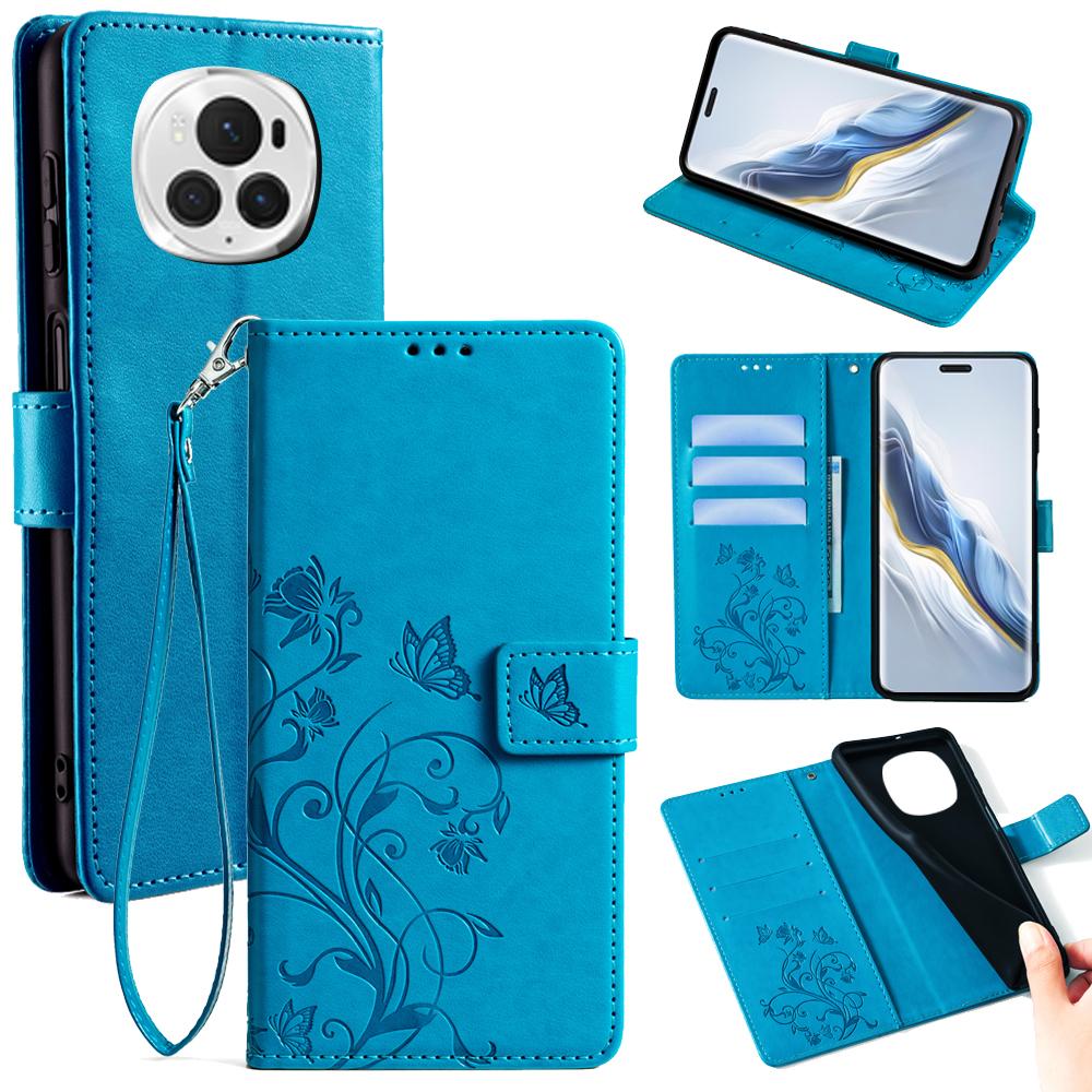 Pour Honor Magic6 Pro 5G Étui Portefeuille Motif Fleur Papillon Cuir PU Support Housse de Téléphone