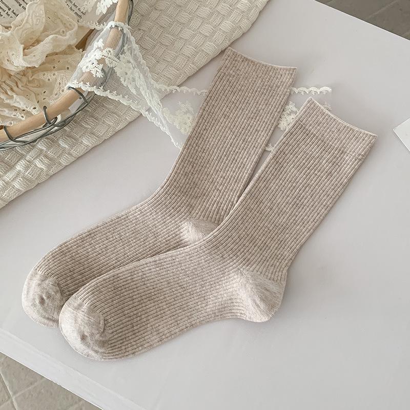 Women's Black & White Ribbed Slouch Socks - Mid-Calf Length, Versatile for Autumn/Winter, Pair with Leather Shoes