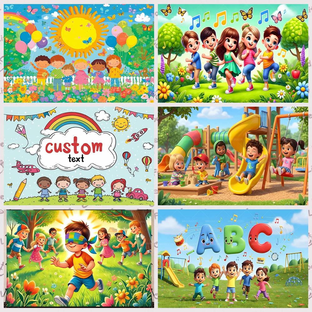 Children's outdoor activities park theme background slide hide and seek kindergarten decoration poster props Children's Day gift