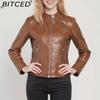 BITCED Autumn Slim-Fit Women's Leather Jacket Slim-Fit Outerwear Leather Clothing for Women