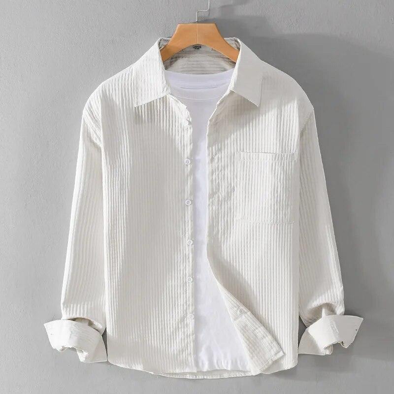 Spring Autumn Long Sleeve Shirt Men Daily Casual Men Shirts Turn-down Collar Solid Color Shirts with Pocket Simple Style Men Tops