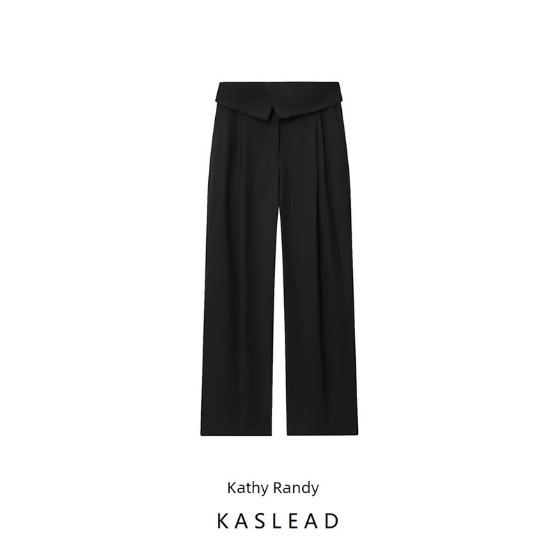 Kaslead New Women clothes Western Style Fashion Simple and Versatile Curling Waist Pants 8619461