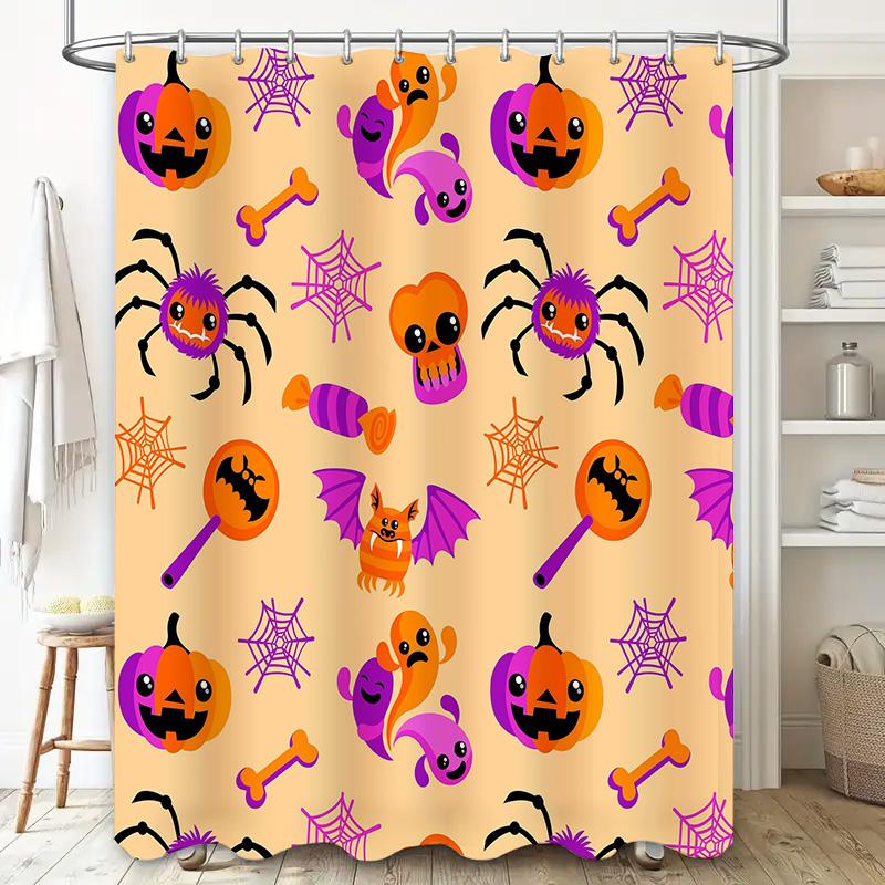 Halloween-themed Shower Curtain Featuring Spooky Pumpkins, Bats, and Spiders Perfect for Adding a Festive Touch To Your Bathroom