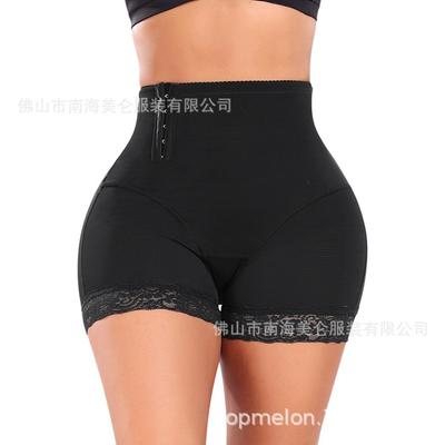 Women Side Buckle High Waist Lace Hem Tummy Control Butt Lifting Anti Exposure Slim Shapewear Shorts