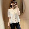 New Chinese Crochet Lace Short-sleeved Shirt Women's Summer New National Style Embroidery Thin Meat-covering Short-sleeved Shirt A