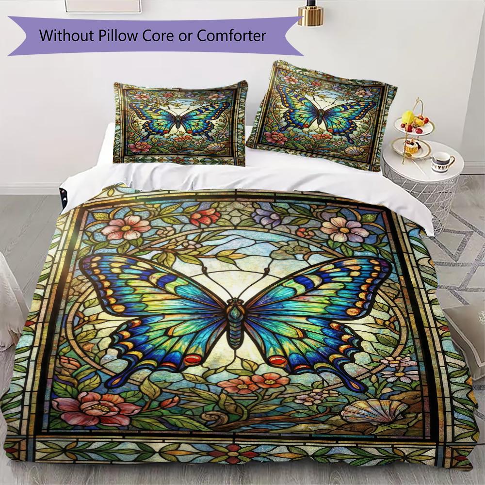 Butterfly Decoration Pattern Bedding Uilt Set Uilt Cover Pillowcase Home Decoration Birthday Gift (1 * Duvet Cover + 2 * Pillowcase Without Core)34