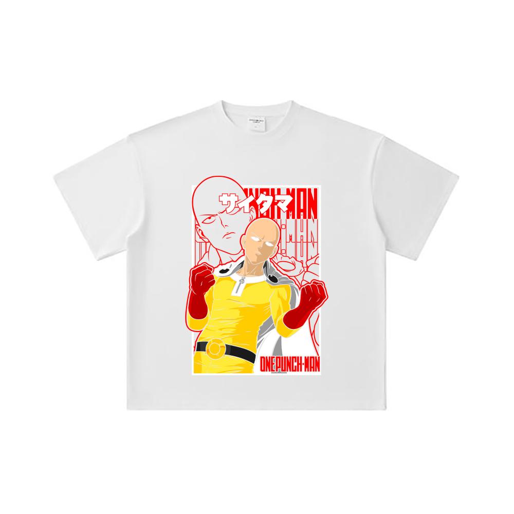 260 GSM Double Yarn 32 Count 100% Cotton One Punch Man V7 Saitama Print Unisex Heavy Cotton T Shirt