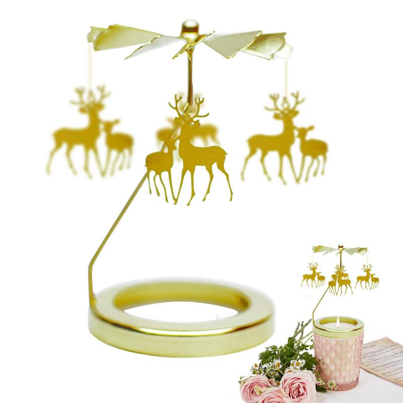 Bougeoirs Dorés Romantiques Rotation Carrousel Porte-Bougie Chauffe-Plat Ornements pour Maison Dîner Mariage Bar Fête