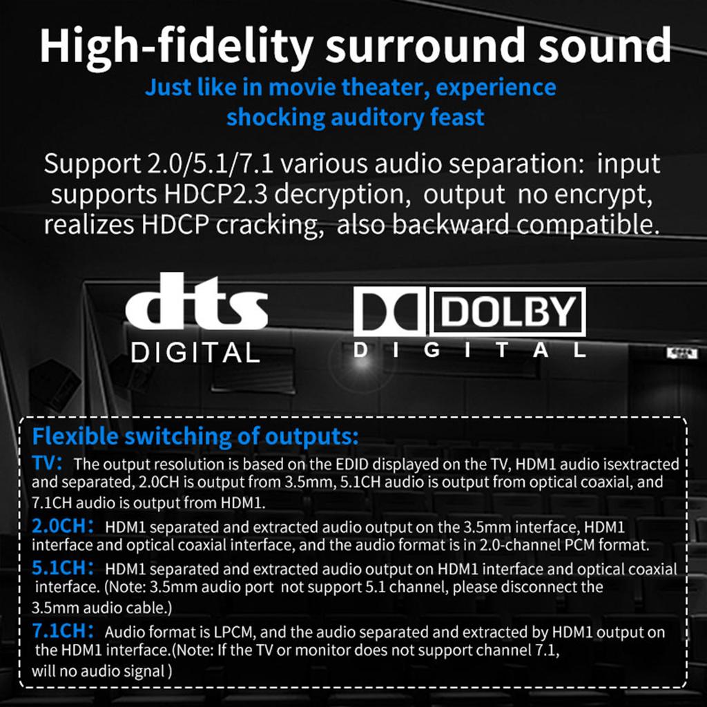 HD375 HDMI-compatible Audio Extractor eARC AUX Coaxial DAC Extractor Audio Splitter Converter For Speaker Amplifier