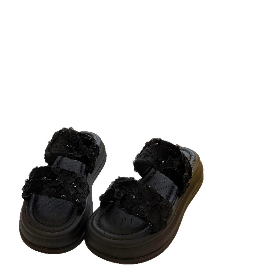 Muffin-Sandalen mit dicker Sohle Damen 2025 Sommer neue Retro vielseitige Strandschuhe echtes Leder offene Zehen kühle Hausschuhe