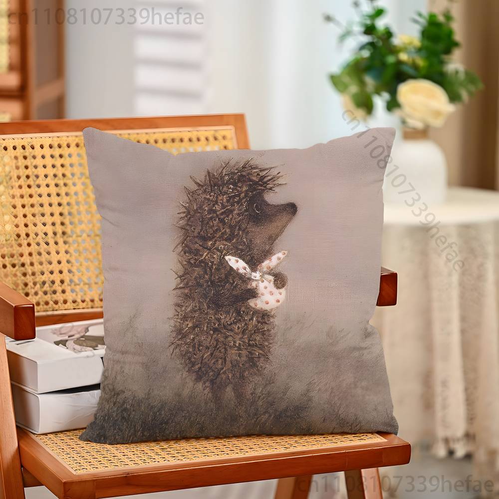 Retro Vintage Hedgehog Print Polyester Pillow Case for Valentine gift Home Sofa Cushion Cover Decoration Custom