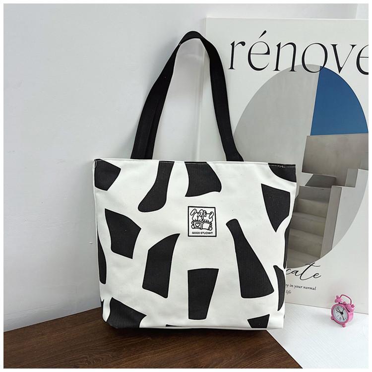 Borsa Tote in Tela da Donna con Tasca con Cerniera Urbana Casual Elegante Stampa Lettere