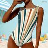 Women Plus Size Geometric Printed High Round Neck Sleeveless One Piece Swimsuit