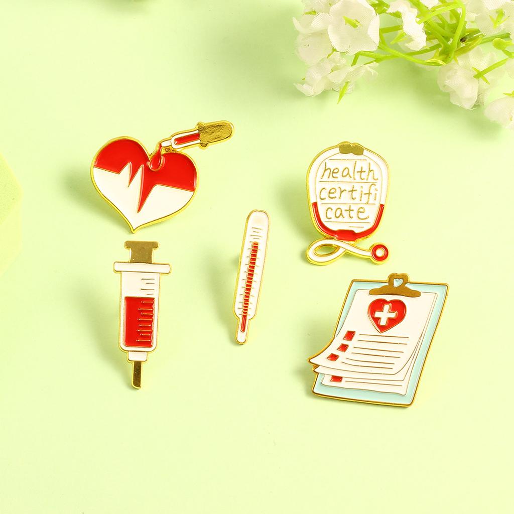 Stethoscope Syringe Thermometer Record Book To Protect Health Brooch Women Cute Coat Lapel Badge Broochs Men'S Metal Pin Button