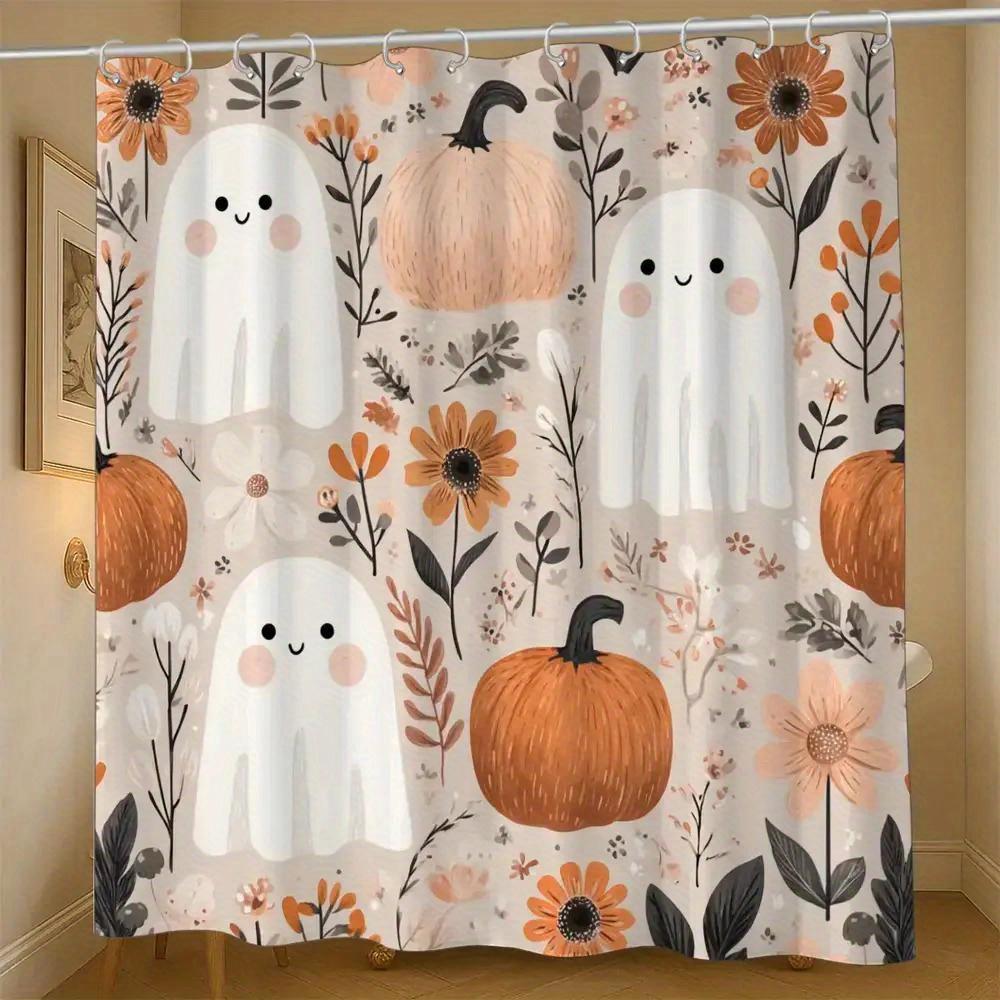 

1Pc Halloween Ghost And Pumpkin Pattern Shower Curtain, Polyester Fabric, Machine Washable, Suitable For Bathroom Decoration W60H190(CM)-1 Pcs