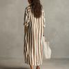 Women's Fashionable Loose V-neck Long Striped Three-quarter Sleeve Shirt Dress