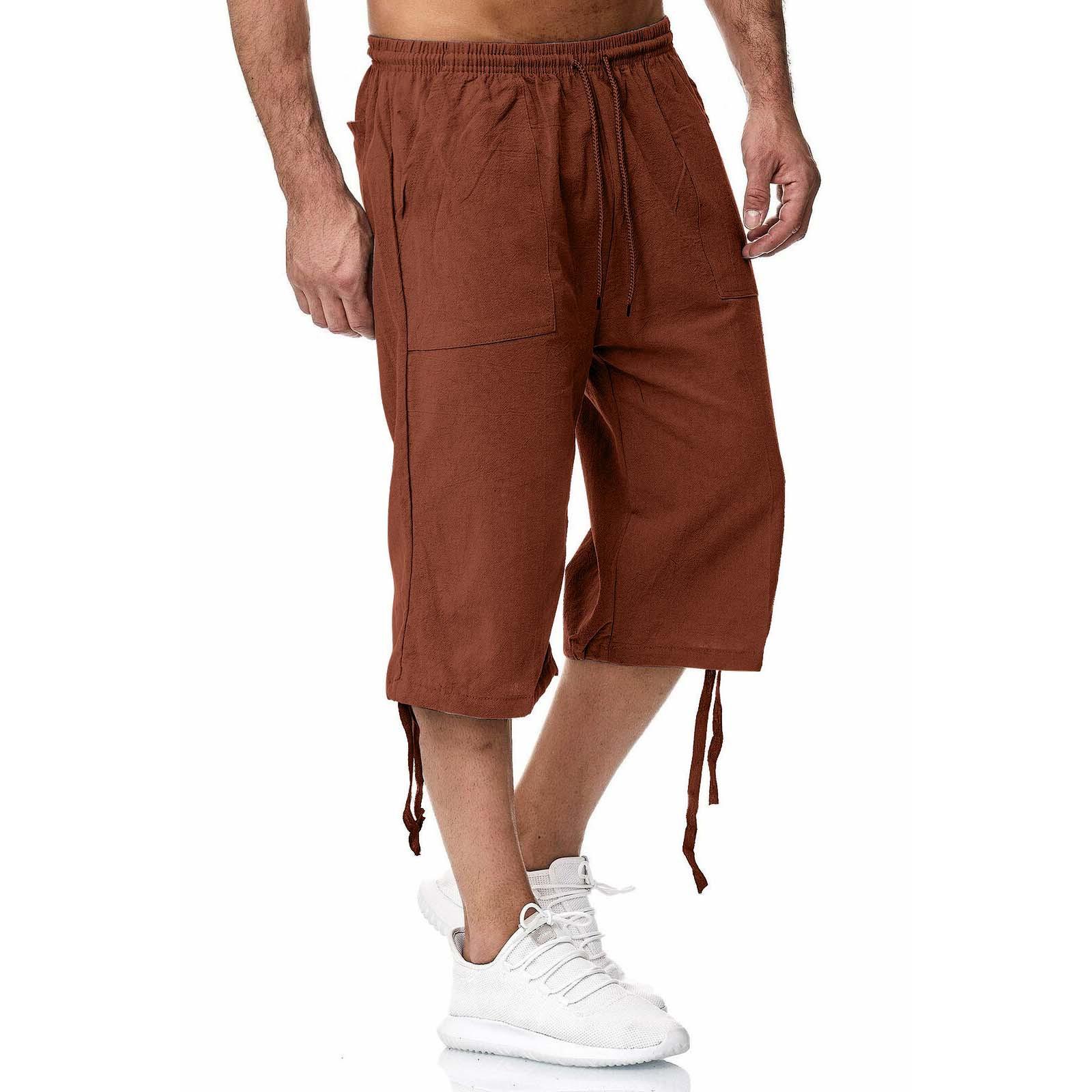 

Мужские повседневные спортивные брюки из хлопка и льна, летние льняные укороченные повседневные брюки, мужские брюки из хлопка и льна L