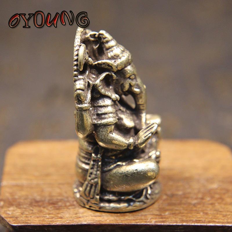 Mini Vintage Brass Ganesha Statue Pocket India Thailand Elephant God Figure Sculpture Home Office Desk Decorative Ornament Gift