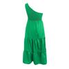Women's Fashion Casual One Shoulder Pleated Color Medium Length Dress