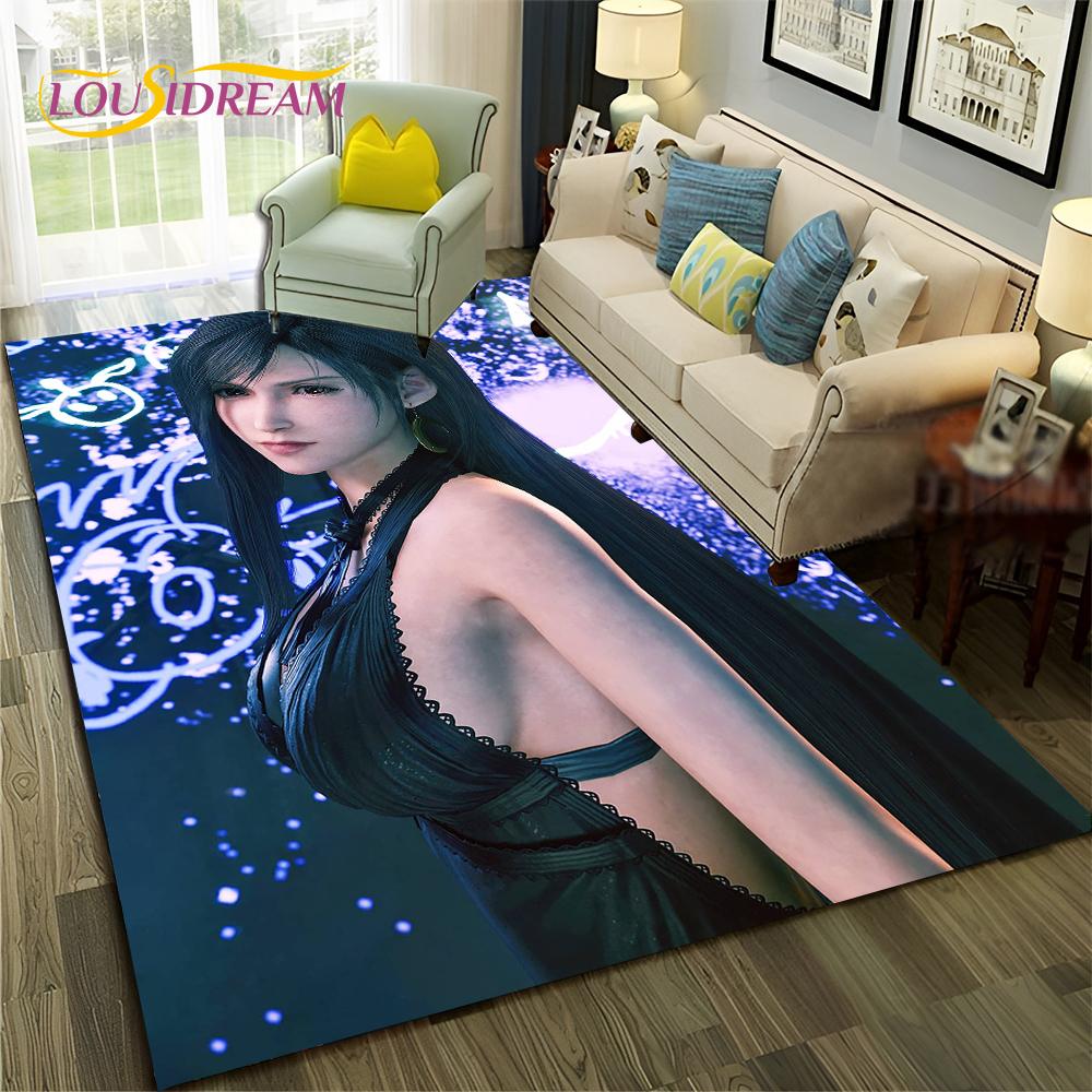 Game Cartoon Sexy Lace Girl Tifa Aerith Carpet Rug for Home Living Room Bedroom Sofa Doormat Decor,Area Rug Non-slip Floor Mat