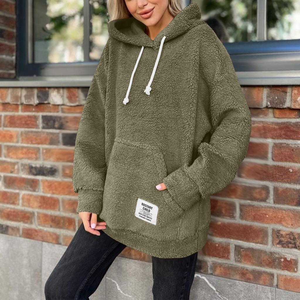 Dámský módní a ležérní chlupatý kabát s kapucí a dlouhým rukávem