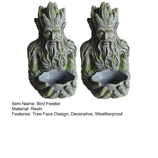 Baumgesicht Vogelhäuschen Harz Baum alter Mann Skulptur Vogelfutterhalter Wetterfest Outdoor Vogelhäuschen für Garten Terrasse Hof Dekoration