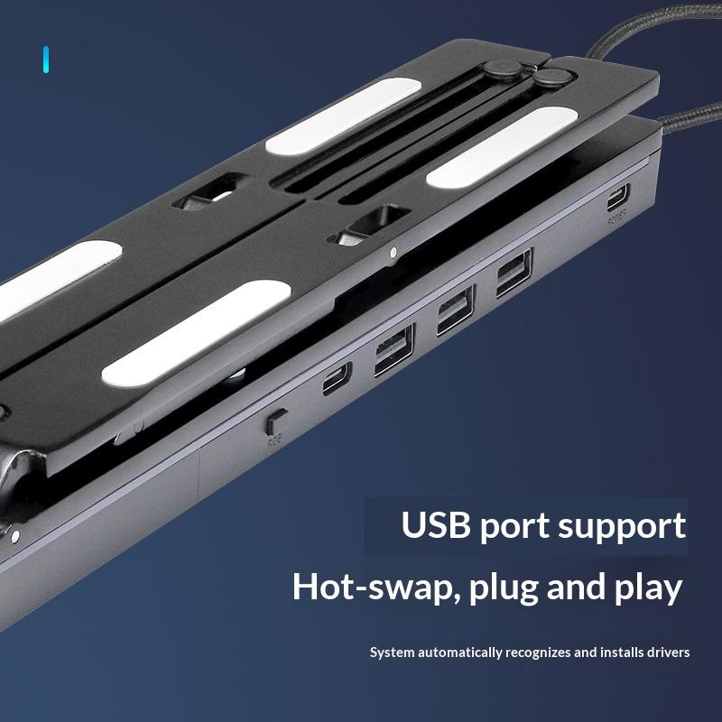 6 Heights Adjustable Laptop Stand with RGB Backlit Aluminum Alloy USB Hub Foldable Notebook Riser Bracket