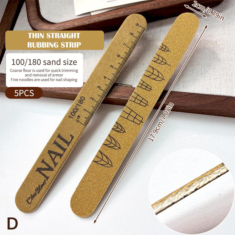 5 Pcs Double-Sided Nail File Set With Scale 100/180 180/240 Grit Washable Ruler Sanding Nail File Durable Nail Sanding Tools D