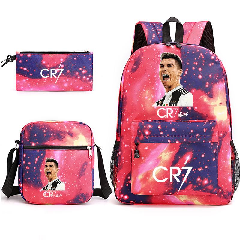 Large Capacity Schoolbag with Shoulder Strap; Student Three-piece Pencil Case Set