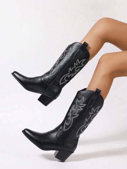 Large size thick heel pointed high boots high heel boots European and American western cowboy knight boots long boots women