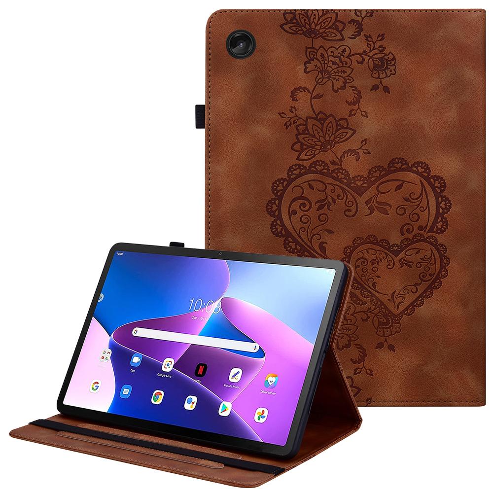 Pro Lenovo Tab M10 (Gen 3) Kožené pouzdro s potiskem srdce, skládací stojánek, slot na karty, držák na stylus, obal na tablet