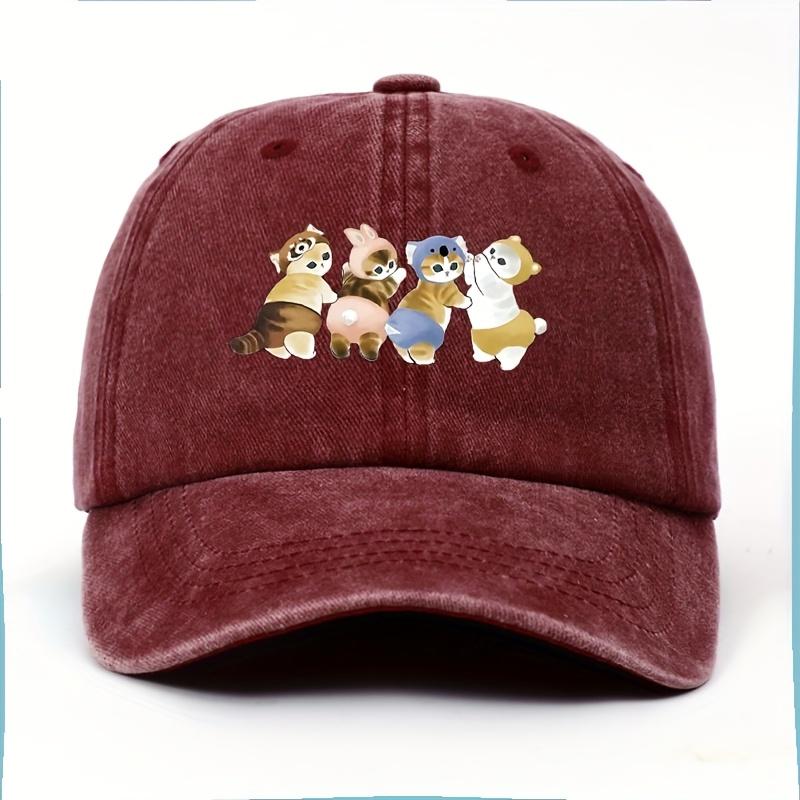 

Cute Animal Group Print Baseball Cap Unisex Washed Adjustable Casual Outdoor Summer Sun Hat One Size