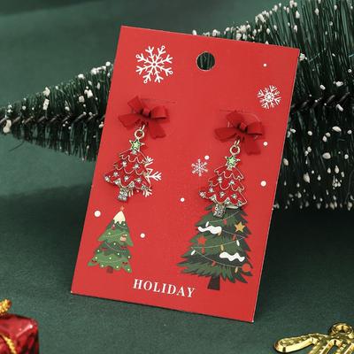 Christmas New Silver Needle Earrings, Christmas Tree Diamond Stud Earrings, Alloy Rhinestone Earrings Jewelry