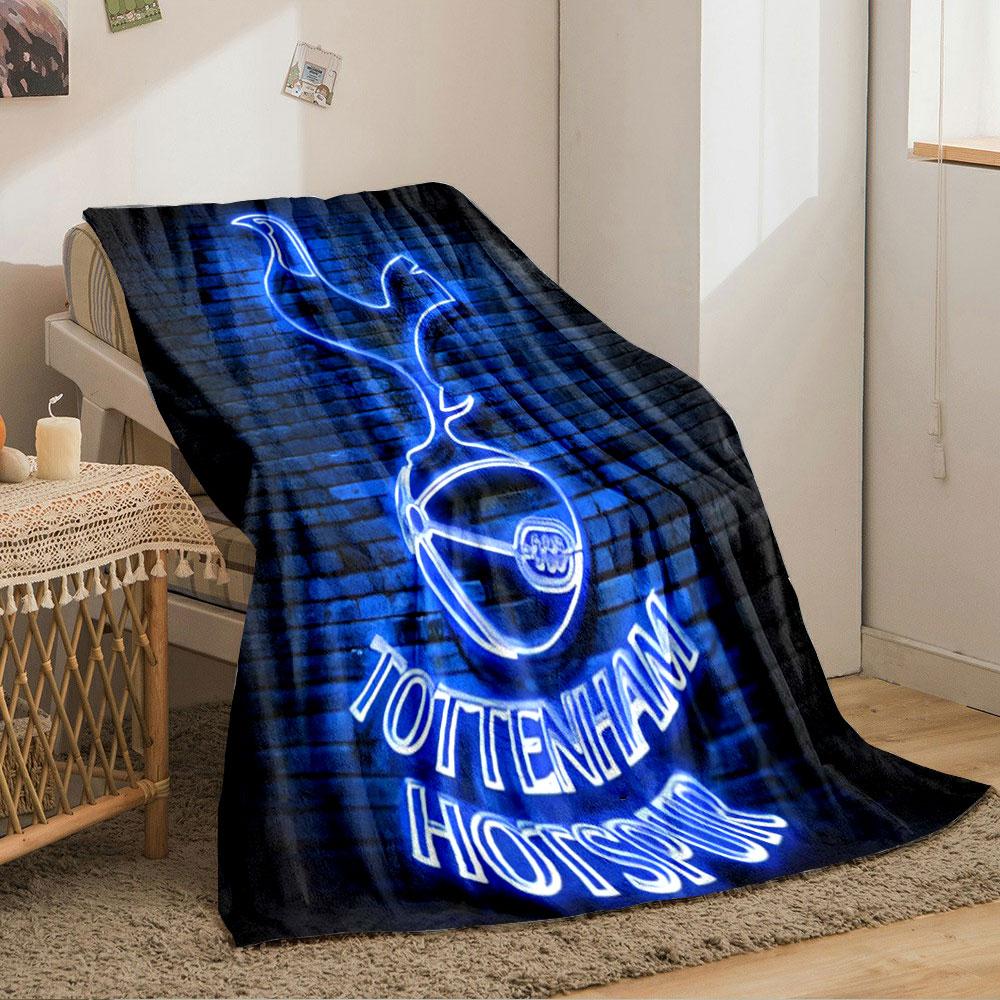 A Glowing Neon Cockerel Atop a Ball with "Tottenham Hotspur" Text Below. for All Seasons Blanket Lunch Break Throw Gift