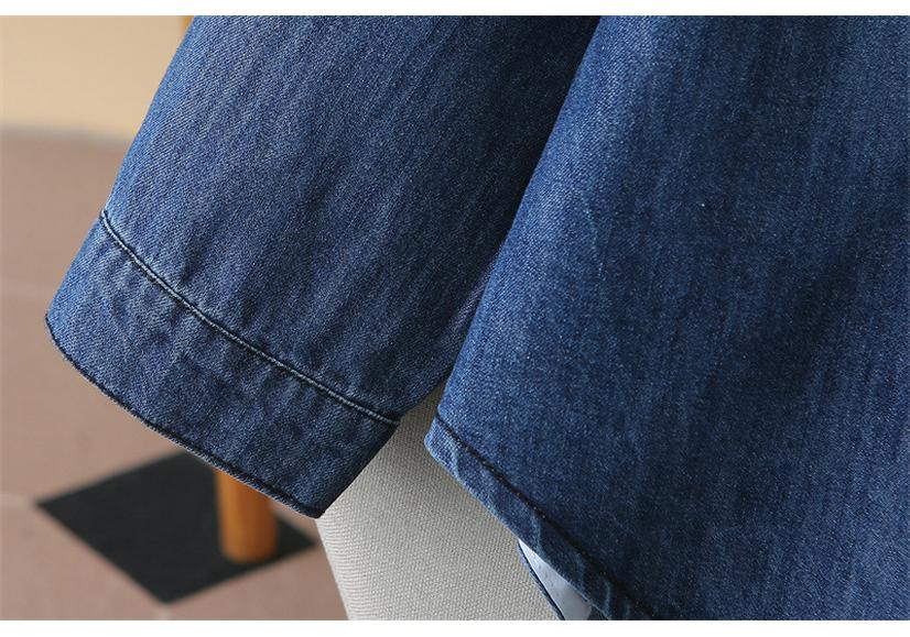 2026 Spring Plus Size Flowy Collar Denim Shirt for Women - Long Sleeve Slimming Jacket Fashion Top