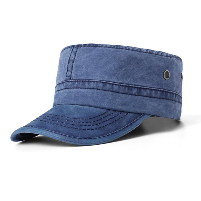 Hut Sonnenschutzkappe Herren Sommer Schirmmütze Kappe Flat Top Militärkappe gewaschen alt Deep Top Baseballkappe