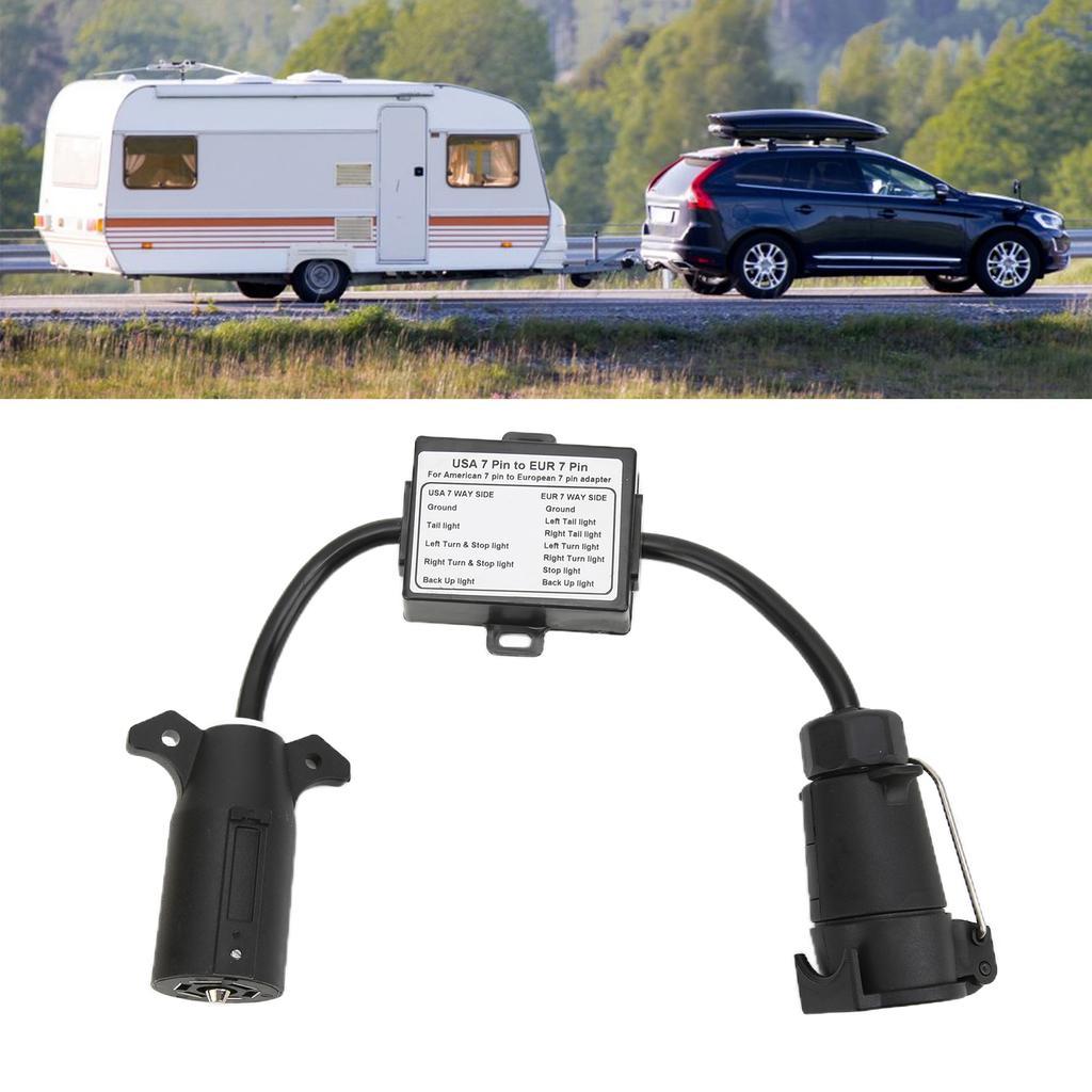 Trailer Connector American 7 Pin Blade to European 7 Way Round for Caravan Boat Bike Carriers