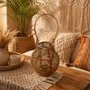Eco Decx Rattan Hurricane Lamp with Handle, Woven Decorative Table Lamp for Bedroom, Living Room & Bedside Decor, 25  x  25  x  30 cm
