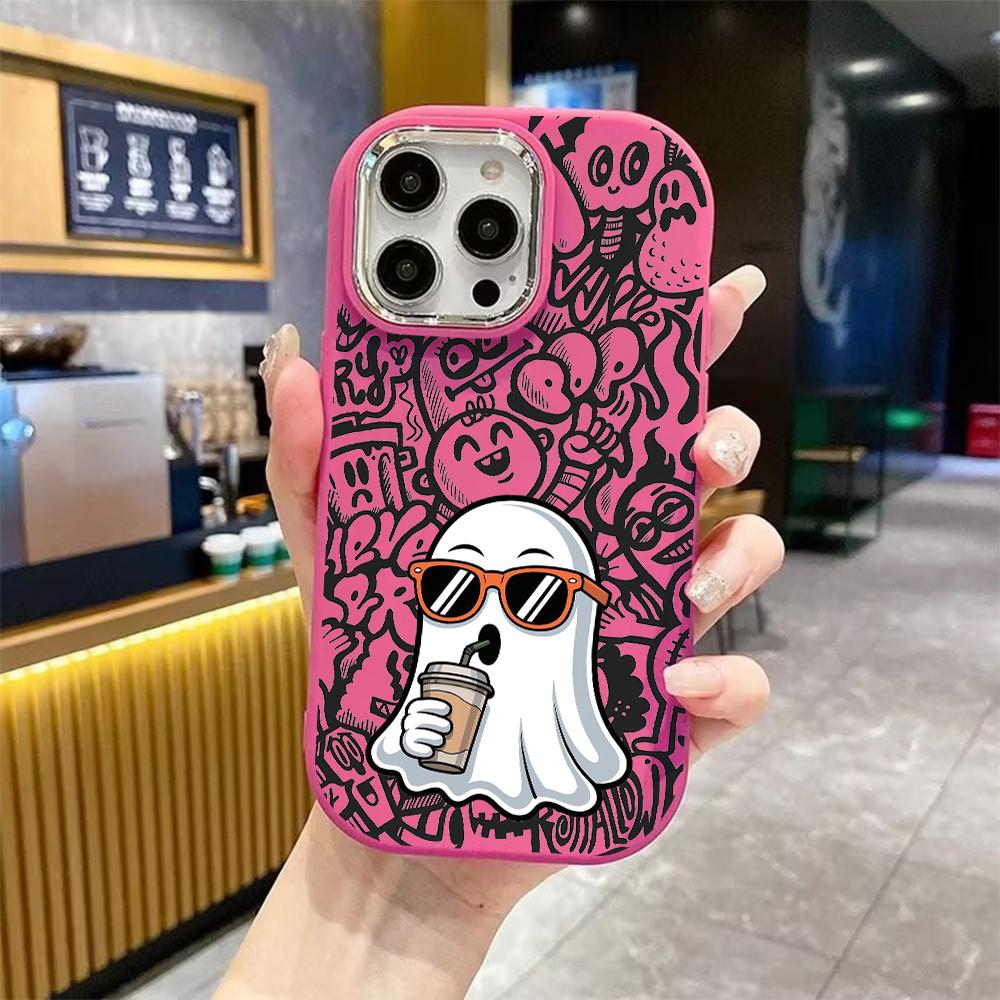 Phone Case: 2D Flat Design Suitable for iPhone 18 17 16 15 14 13 Pro Protective Case, Couple Style, Cool Little Ghost, Christmas and Halloween Gift