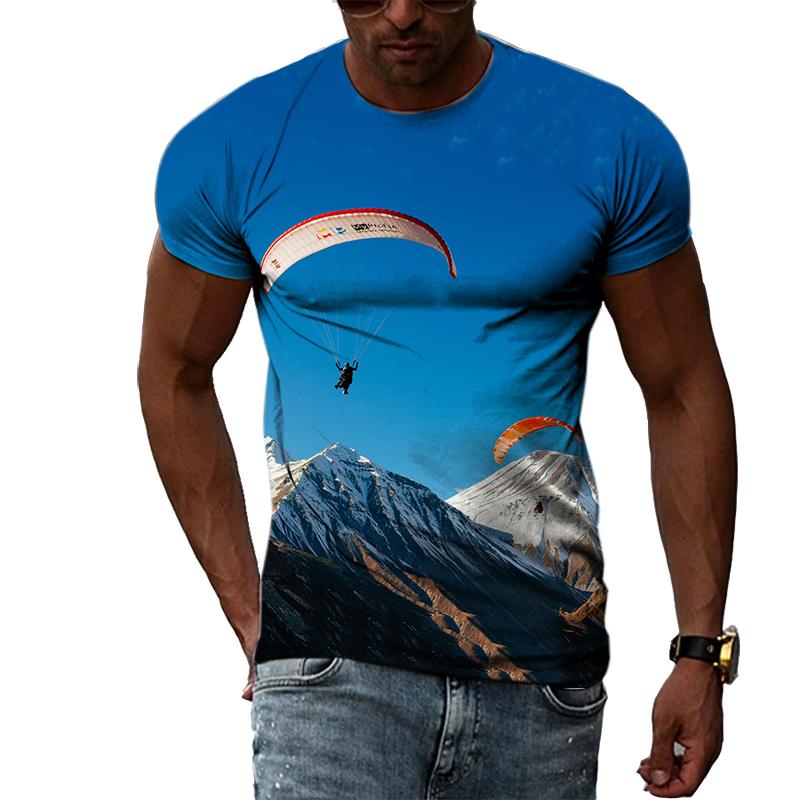 FashionSummer Paragliding 3D Print T-Shirts Streetwear Men Casual Oversized O-Neck Short Sleeved T Shirt Tees Tops Clothing