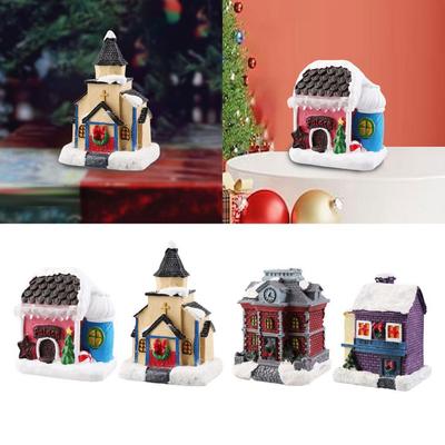 Beleuchtetes Weihnachtsdorf Haus Figur Miniatur Landschaft Dekoration Harz Haus Skulptur für Party Innen Wohnzimmer Feiertagsregal