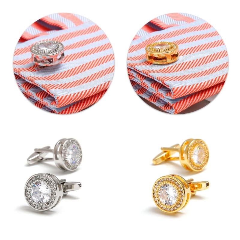 Vintage Styles Round Cufflinks with Cubic Zirconia Stones for Men in Formal and Social Event