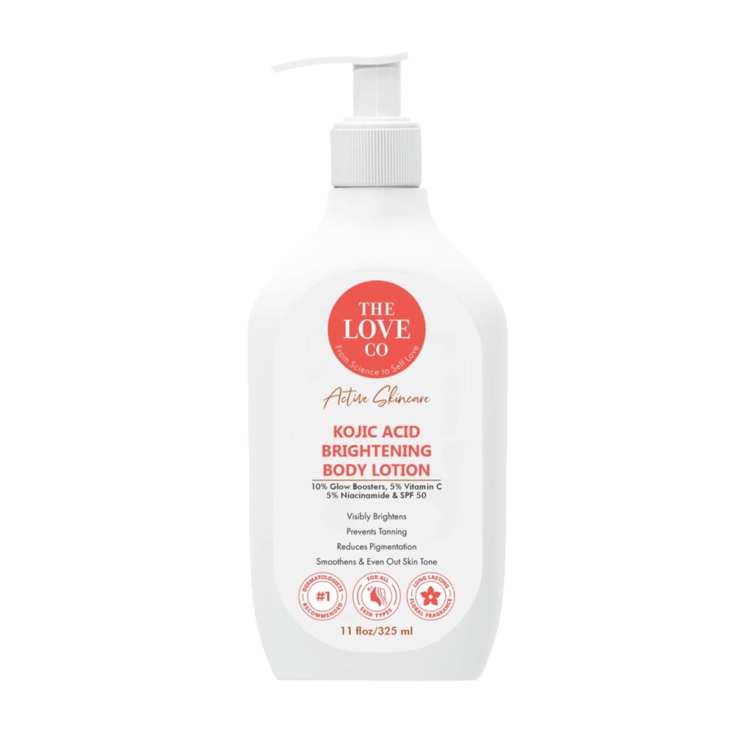 The Love Co. Kojic Acid Brightening Body Lotion | 325ml with SPF 50 - 5% Vitamin C & 5% Niacinamide | De-Tan Body Lotion for Pigmentation & Dark Sp