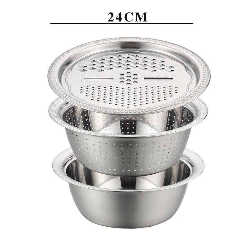 3-pack rivjärnsset i rostfritt stål Multifunktionell kökssil och blandskål för tvättning och skivning av frukt och grönsaker